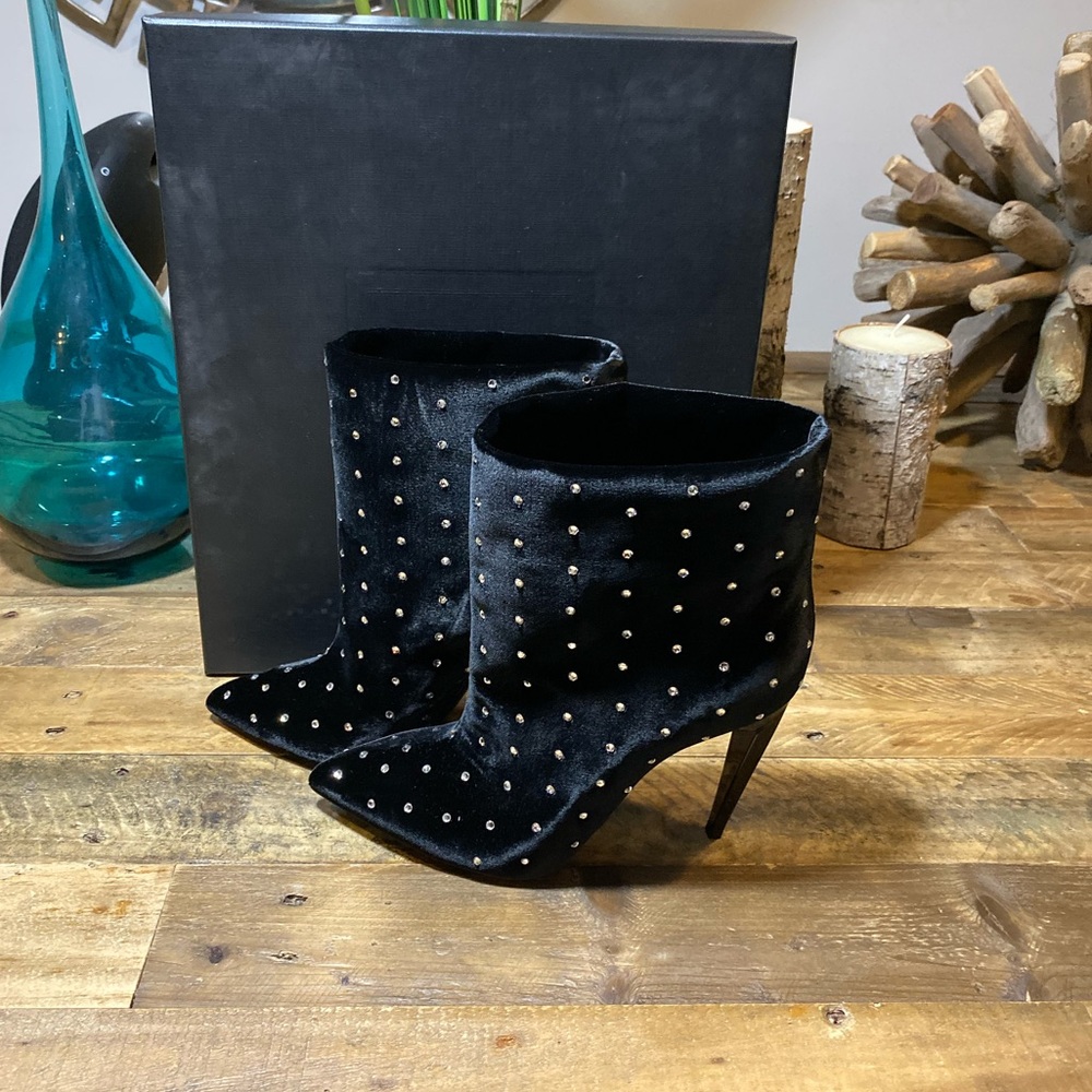 Saint Laurent Freja Crystal Studded Velvet Boots - Picture 5 of 8